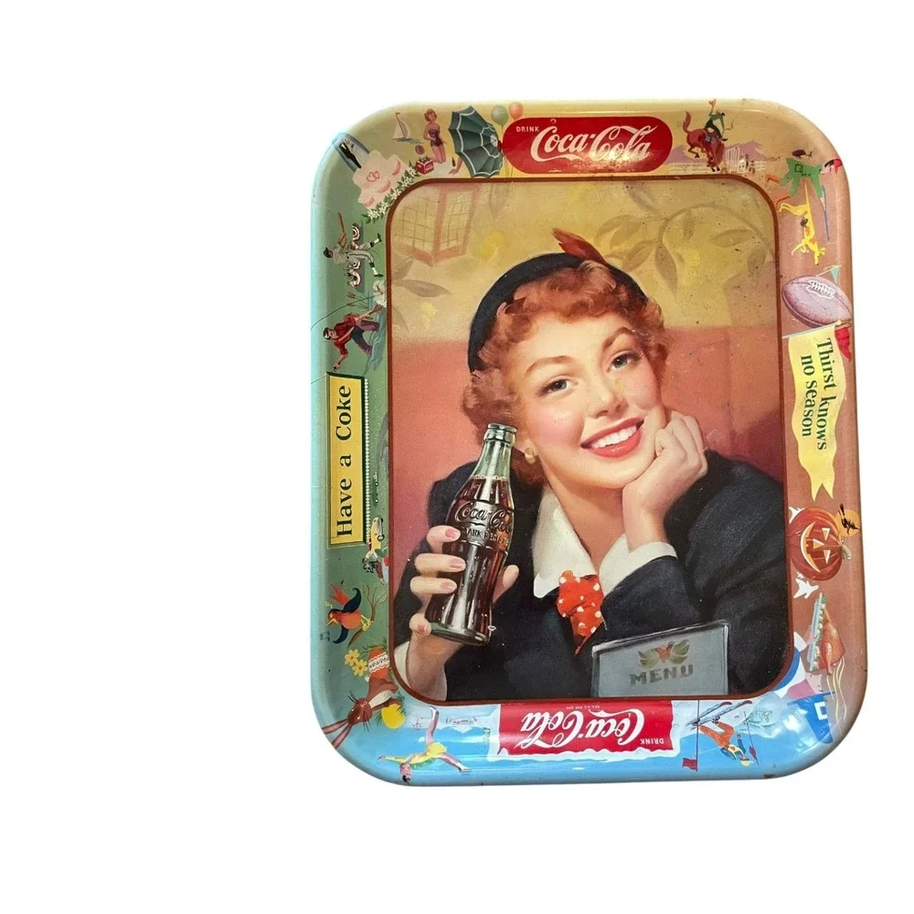 Vintage 1950s Coca-Cola Serving Tray Smiling Woman Bottle Thirst Knows No Season